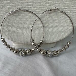 Big funky silvertone hoop earrings with beads